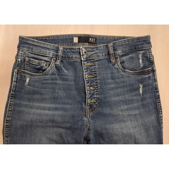 KUT From The Kloth Jeans Womens 12 Button Fly High Rise Raw Hem Ankle Stretch - Picture 4 of 12